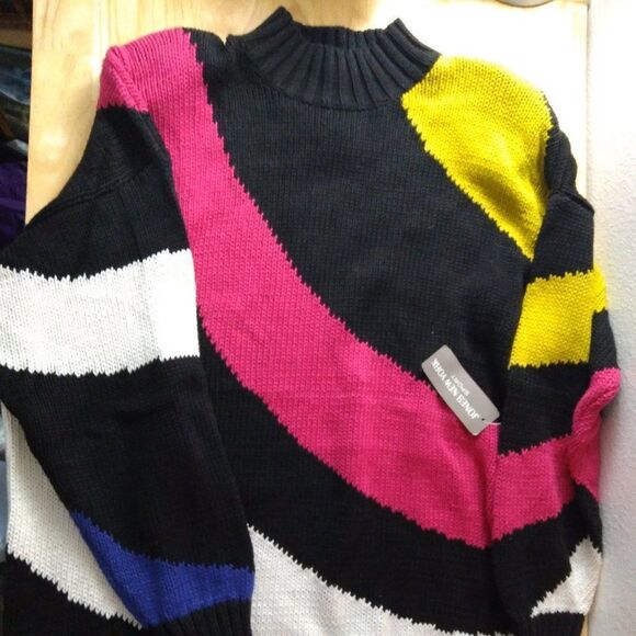 NWT Vintage Jones NY Color Block Knit Sweater Oversize - Picture 1 of 8